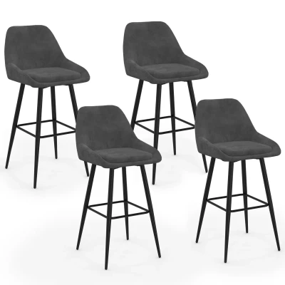 Image de Lot de 4 tabourets bar THALYA en velours gris foncé avec demi accoudoirs