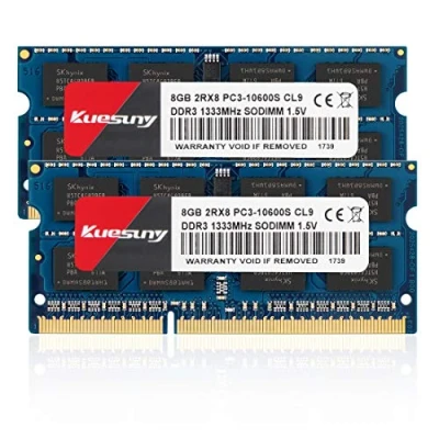 Afbeelding van Kuesuny 16GB Kit (2X8GB) DDR3 1333MHz Sodimm Ram PC3 10600 10600S 1.5V CL9 204 Pin 2RX8 Dual Rank Non ECC Unbuffered Memory Ideaal voor Notebook Laptop Upgrade