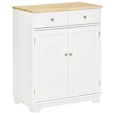 Afbeelding van HOMCOM Dressoir met meerdere opslag, 2 deuren verstelbare plank, schuifladen, dienblad van rubberhout
