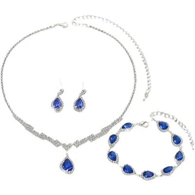 Afbeelding van FDEETY Modieuze sieradenset voor dames, verzilverd, met edelsteenhanger, halsketting en oorbellen, cadeau Gelegeerd staal