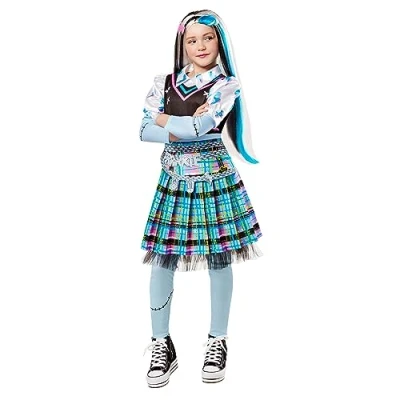 Afbeelding van Rubies Frankenstein Kostuum Blauwe Frankie Stein Deluxe Kind Meisje Blauw, Zwart Small Halloween Verkleedkleding