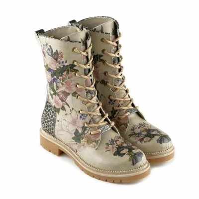 Afbeelding van Goby Dames Veterboots Floral Elegance Handgemaakt Vegan Leer Maat 37