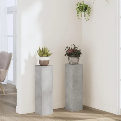Afbeelding van Plantenstandaards 2 st 17x17x60 cm bewerkt hout betongrijs