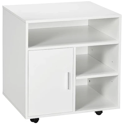 Afbeelding van HOMCOM Printerhouder, organizer, kantoor, kast, deur, 3 nissen + groot dienblad, spaanplaat, wit