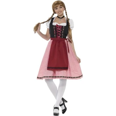 Afbeelding van Smiffy&#039;s Boeren Tirol &amp; Oktoberfest Kostuum Keurige Katja Bierfeest Vrouw Rood Medium Verkleedkleding