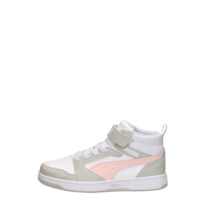 Afbeelding van Puma Rebound V6 MID Unisex Sneakers hoog voor kinderen, Maat: 35, White/frosty pink/sedate gray Hoogwaardig imitatieleer