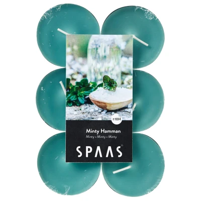 Afbeelding van Spaas Theelichten Minty Hammam Emerald Branders Ø58x24 mm Ca. 10 H