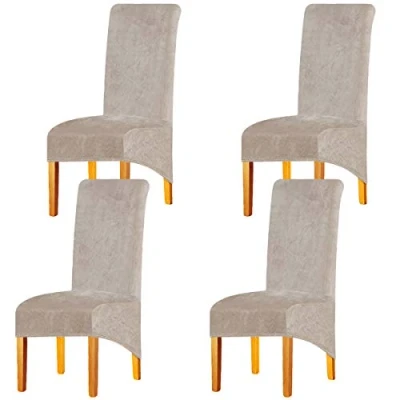 Afbeelding van LANSHENG Stoelhoezen voor eetkamerstoelen, XL, afneembaar, wasbaar, hoge rug, beschermhoes, stretch, fluweel, thuis, restaurant, hotel, bruiloft (camel, set van 4)