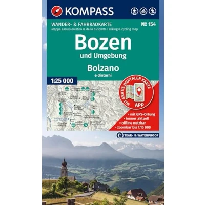 Afbeelding van KOMPASS Wanderkarte 154 Bozen und Umgebung / Bolzano e dintorni 1:25.000