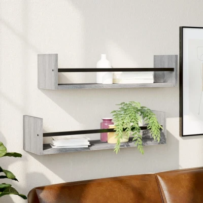 Afbeelding van Wandschappen met stangen 2 st 60x16x14 cm grijs sonoma