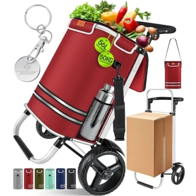Afbeelding van KESSER® opvouwbare boodschappentrolley met 56 liter inhoud en 50 kg draagkracht, 3 in 1 trolley steekwagen schoudertas, koelvak penning