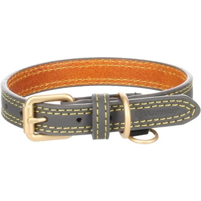 Afbeelding van Leren halsband hond Virginia met Ring ID hanger grijs