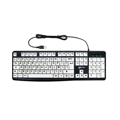 Afbeelding van Geemarc Alfanumeriek toetsenbord, bedraad, met grote zwarte tekens op witte toetsen, hoog contrast voor slechtzienden, compatibel Windows XP, Vista, 7, 8, 10, AZERTY