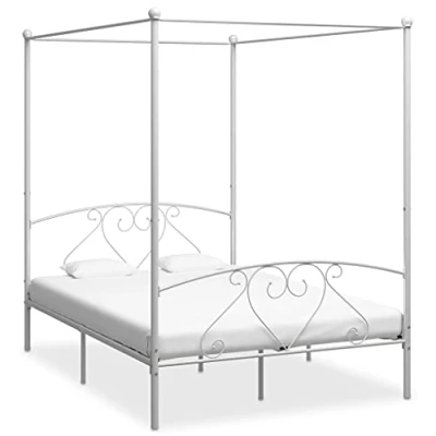 Image de vidaXL Cadre de lit à baldaquin sans matelas blanc 140x200 cm métal325061