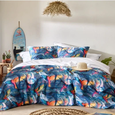 Afbeelding van De Witte Lietaer Dekbedovertrek Whales Deep Blue Eenpersoons 140 x 200/220 Katoen Perkal