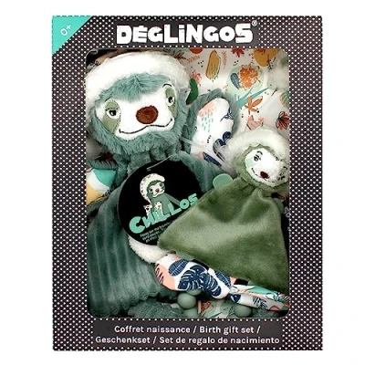 Afbeelding van Les DEGLINGOS Cadeauset voor baby&#039;s &amp; Chillos Le Luiaard tandring Groen Ultrazachte stof Cadeau idee Vanaf de geboorte