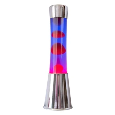 Image de Lampe à lave Fisura avec base chromée, liquide violet et rouge