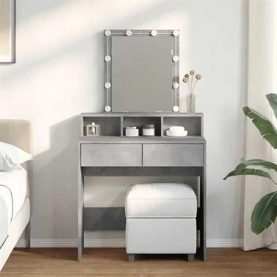 Image de vidaXL Coiffeuse avec LED gris béton 80x41x144,5 cm848181