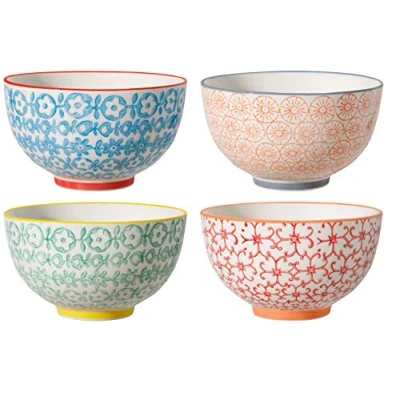 Afbeelding van Bloomingville Carla Set van 4 keramische kommen, rood/groen/blauw/oranje