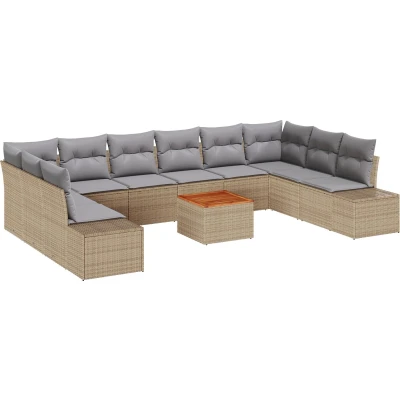 Afbeelding van vidaXL 11 delige tuinsofa set met kussens beige poly rattan acacia