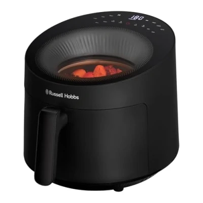 Afbeelding van Russell Hobbs Air Fryer 5 l 10 programma&#039;s, met venster friteuse zonder olie (frituren, grillen, braden, koken, opwarmen, max. 200 C, touchscreen, vaatwasmachinebestendig, zwart) Satisfry Panoramic