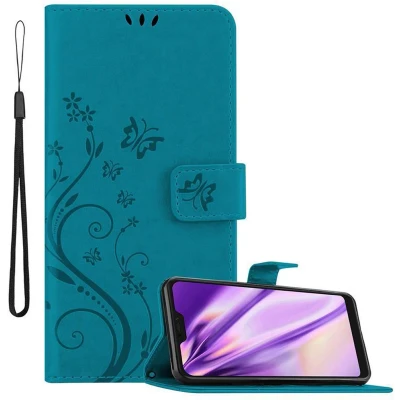 Afbeelding van Cadorabo Hoesje geschikt voor Xiaomi RedMi NOTE 6 PRO in BLOEMEN BLAUW Beschermhoes bloemmotief met magnetische sluiting, standfunctie en kaartsleuven Book Case Cover Etui
