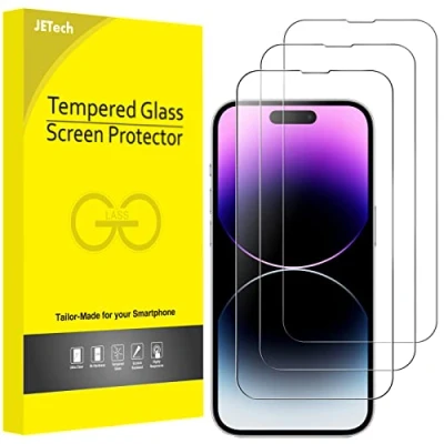Afbeelding van JETech Volledige afdekking voor iPhone 14 Pro Max 6,1 inch, geïntegreerde displaybeschermfolie van gehard glas 9H compatibel, HD, transparant, 3 stuks