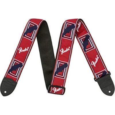 Afbeelding van Fender Monogramriem, volledig verstelbare lengte (90 cm, 145 cm), rood/zwart/blauw