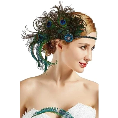 Afbeelding van BABEYOND Hoofdband voor dames, jaren 20, met pauwenveer, geïnspireerd op The Great Gatsby, kostuumaccessoires pauw
