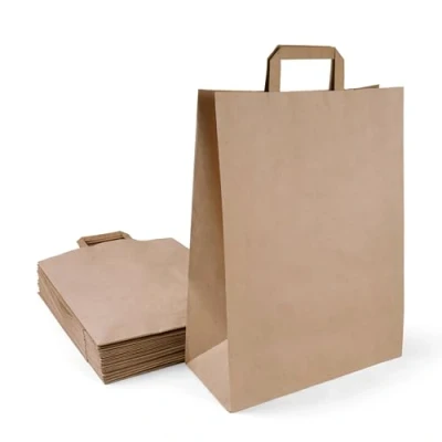 Afbeelding van Inoverse 50 stuks bruine kraftpapieren zakken met hengsels, 32 + 12 x 40 cm, geschenkzakjes van kraftpapier, grote boodschappentassen