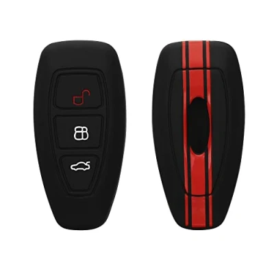 Afbeelding van kwmobile Autosleutel hoesje geschikt voor Ford 3 knops Keyless Go behuizing in rood / zwart Rallystrepen design
