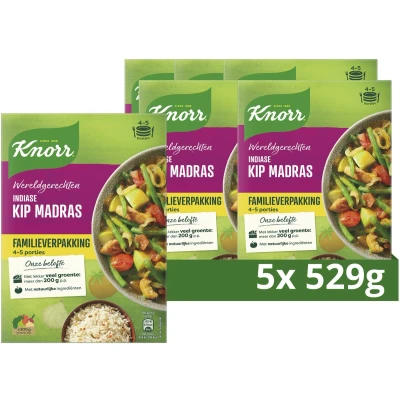 Afbeelding van Knorr Wereldgerechten Maaltijdpakket Indiase Kip Madras XXL snel, makkelijk en met lekker veel groente 5 x 529 g