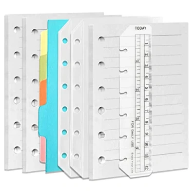 Afbeelding van DY.2ten A7 navulbare notitieboeken, gelinieerd, transparante hoezen met ritssluiting, tabbladen, liniaalmarker, navulpapier voor A5 ringmappen 6 ringen