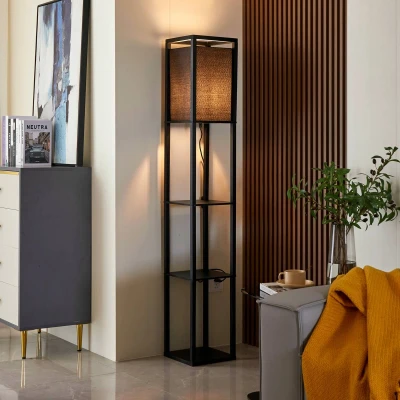 Afbeelding van Lindby vloerlamp 1licht hout H: 159 cm E27 zwart