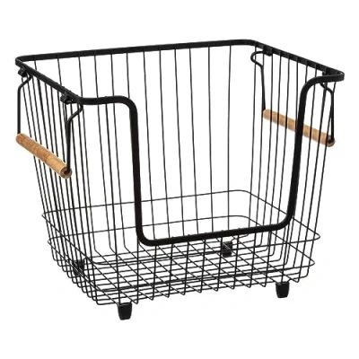 Afbeelding van 5Five Draadmand/opbergmand met handvat stapelbaar zwart 33 x 26 cm