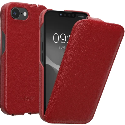 Afbeelding van kalibri flip cover geschikt voor Apple iPhone SE 2025 / 4 4. Generation ultradunne leren hoes smartphone rood