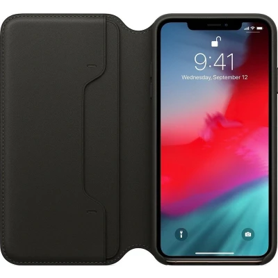Afbeelding van Apple Leren Folio Hoesje voor iPhone Xs Max Zwart