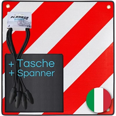 Afbeelding van PLANGER® 2 in 1 (50 x 50 cm) Rood en wit reflecterend waarschuwingsbord voor bagagedrager achter fietsendrager