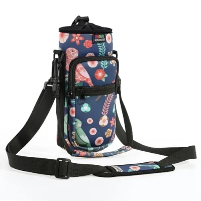 Afbeelding van Nuovoware Water Bottle Carrier Bag, Pouch Holder, Adjustable Shoulder Hand Strap 2 Pocket Sling Neoprene Sleeve Sports Accessories for Hiking Travelling Camping