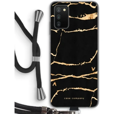 Afbeelding van Case Company® hoesje met Koord geschikt voor Samsung Galaxy A03S Gouden marmer Telefoonhoesje Zwart Bescherming aan alle Kanten en Over de Schermrand