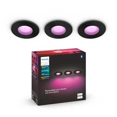 Image de Philips Hue Xamento Spot Encastré Salle de Bain Éclairage Blanc et Coloré Noir Rond Lot 3