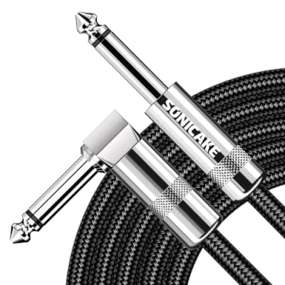 Afbeelding van SONICAKE Gitaarinstrumentenkabel 6 m 6,3 mm geluidsbescherming met hoekstekkers en standaard jack zwart