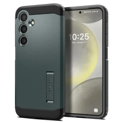 Afbeelding van Spigen Tough Armor Hoesje Geschikt voor Samsung Galaxy S24 Back Cover met Kickstand Groen