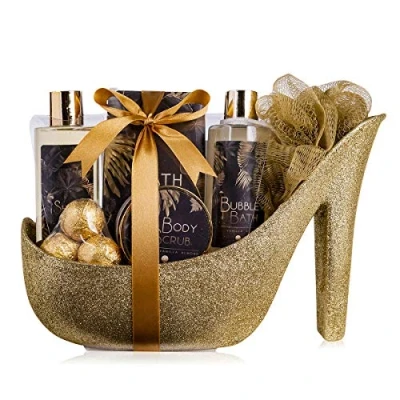 Afbeelding van Geschenk set Wellness Luxury Gouden glitter pump badset leuk voor kerst