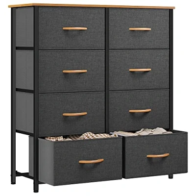Afbeelding van YITAHOME Ladekast, Kationische stof 8 lade opbergkast organizer voor slaapkamer woonkamer kast, stevig stalen frame, gemakkelijk te trekken stoffen bakken en houten top, dressoir