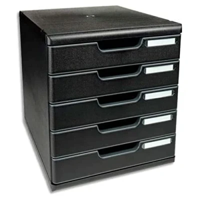 Afbeelding van Exacompta Ref. 301414D Modulo A4 ladenbox met 5 gesloten laden voor A4+ documenten Buitenafmetingen: Diepte 35 x breedte 28,8 hoogte 32 cm Zwart