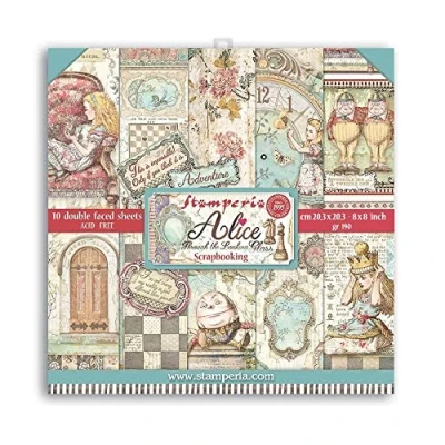 Afbeelding van Stamperia International Alice dubbelzijdig plakboekblok over de spiegel, gevarieerd, 20,3 x cm
