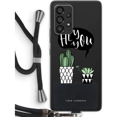 Afbeelding van Case Company® hoesje met Koord geschikt voor Samsung Galaxy A53 5G Hey you cactus Telefoonhoesje Zwart Bescherming aan alle Kanten en Over de Schermrand