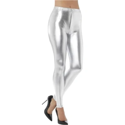 Afbeelding van Smiffy&#039;s Jaren 80 &amp; 90 Kostuum Zilveren Metallic Disco Legging Vrouw Zilver Small Carnavalskleding Verkleedkleding