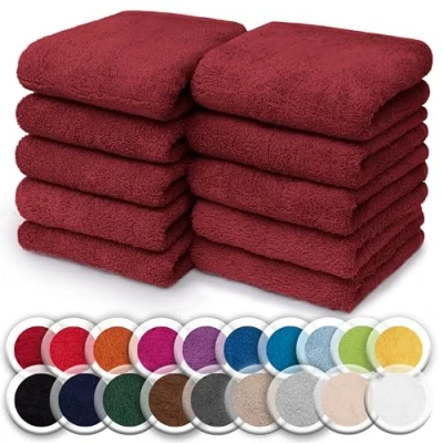 Afbeelding van NatureMark Set van 10 handdoeken 100% katoen badstof Afmetingen: 30 x cm Kleur: bordeaux rood